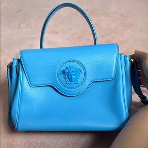 Versace Bright Blue Leather Satchel